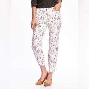 Old Navy Pixie Ankle Pants in White Multicolor Floral Print, Women's 8P